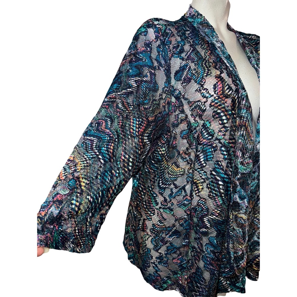 Drapers & Damons Size 2X Open Front Cardigan Abstract Mesh Lace Multi-Color 3/4 - Picture 3 of 7